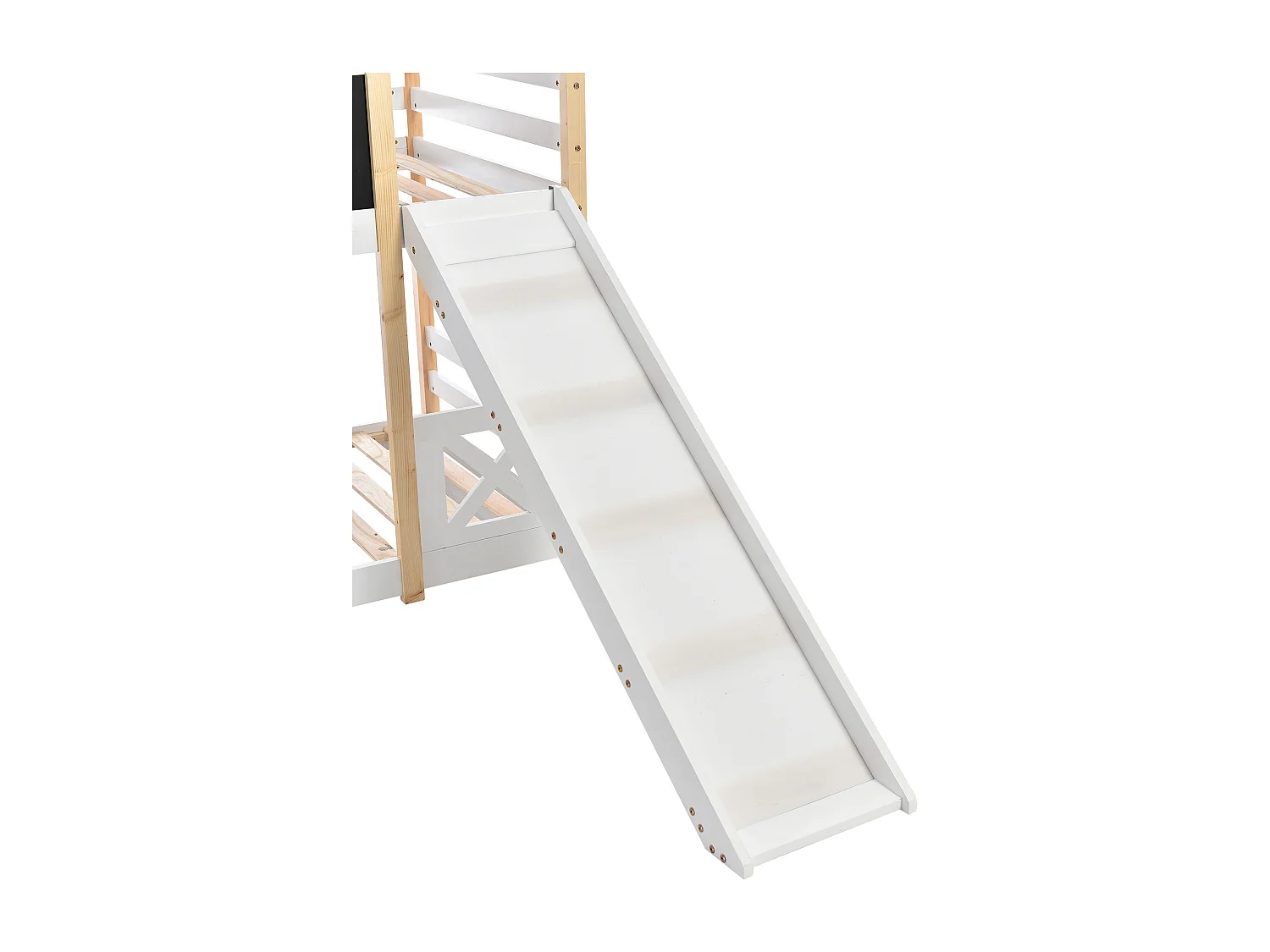 Letto a castello 90x200 cm Letto per bambini con scaletta e scivolo, rete a doghe - naturale e bianco (senza materasso)