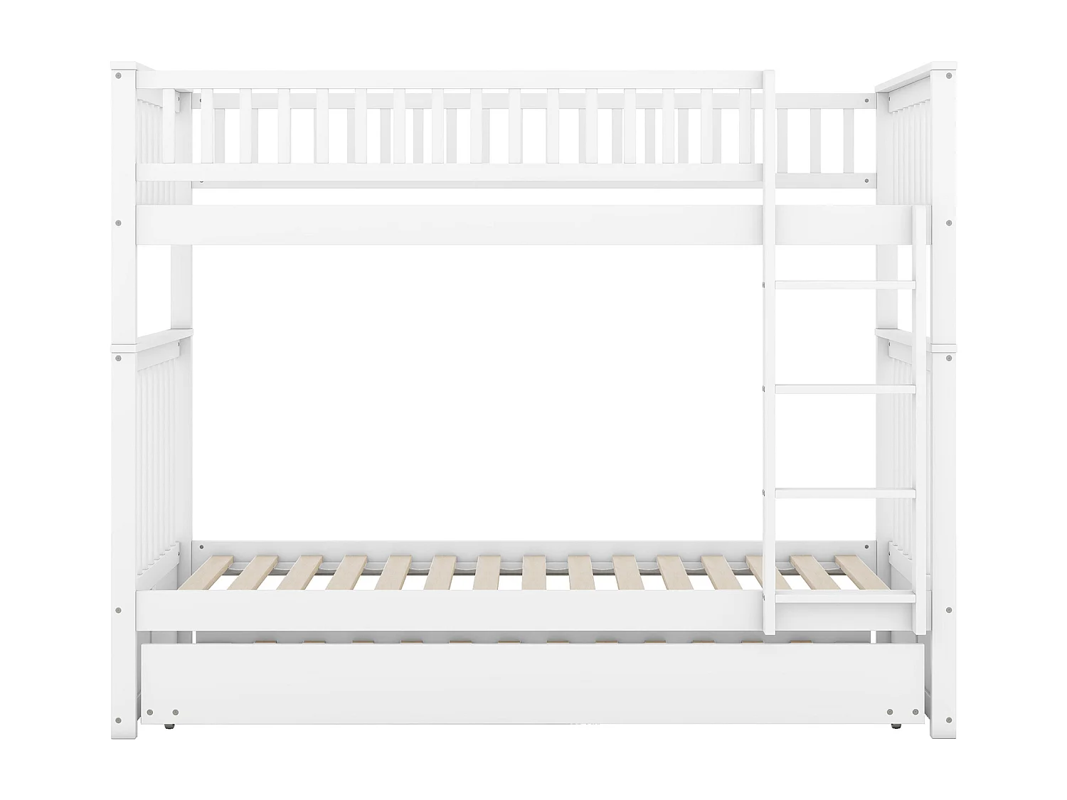 Lit superposé 90x200 cm, lit enfant avec lit gigogne et sommier à lattes - barrière de sécurité - blanc (sans matelas)