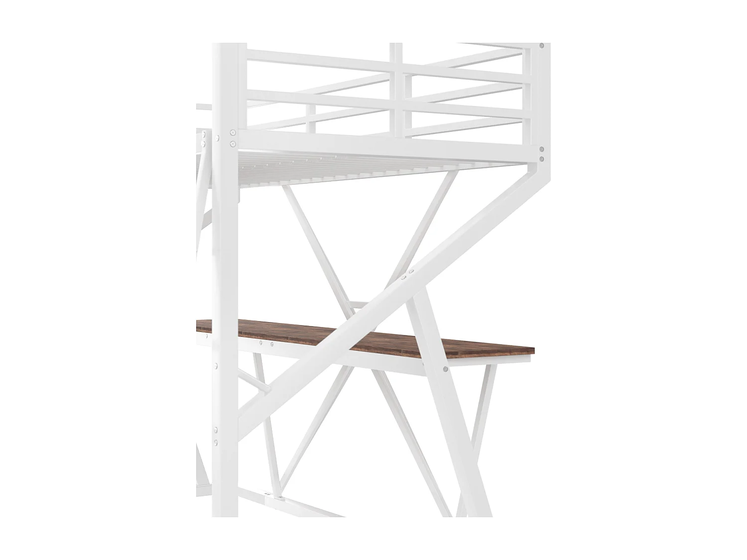 Hochbett 90 x 200 cm Kinderbett mit LED-Beleuchtung und Schreibtisch, Metallrahmen – weiß (ohne Matratze)