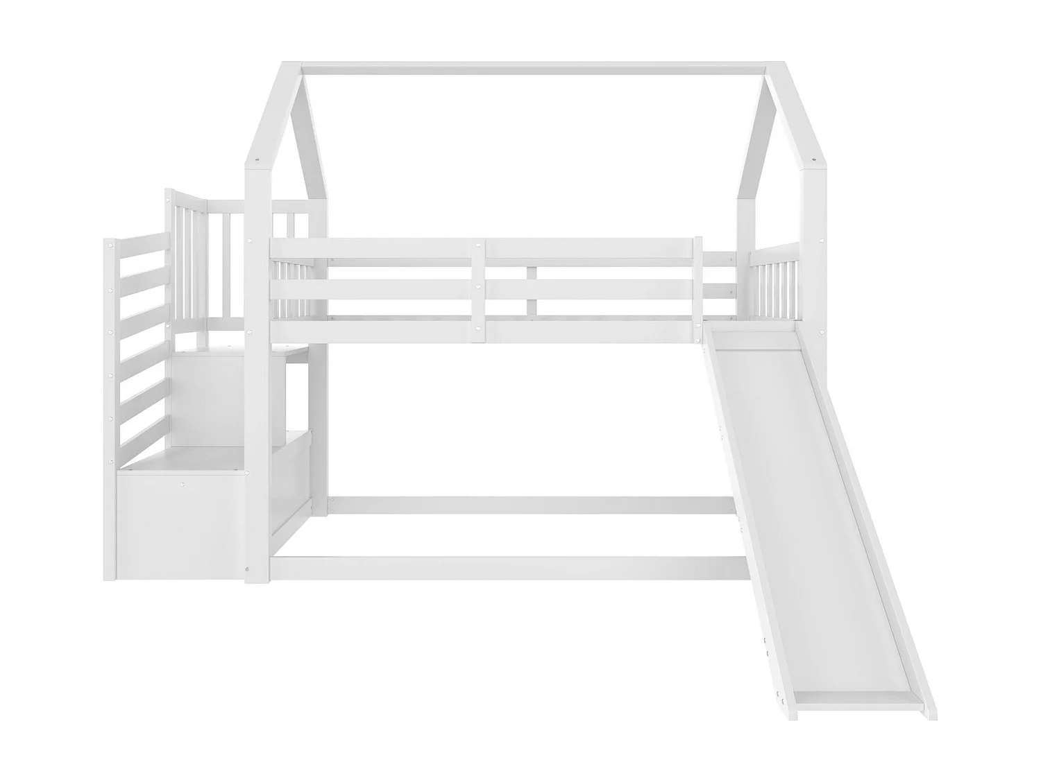 Lit superposé 90x200 cm, lit enfant avec escalier et toboggan, barrière de sécurité - blanc (sans matelas)