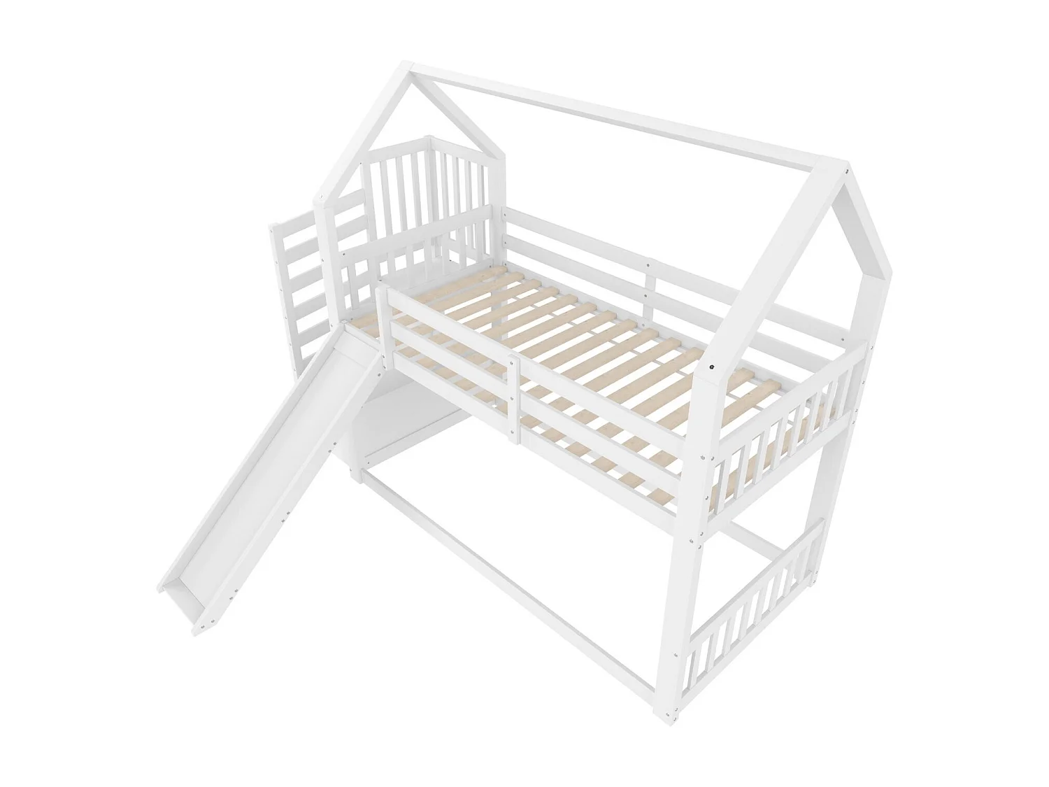 Etagenbett 90 x 200 cm, Kinderbett mit Treppe und Rutsche, Sicherheitsgeländer – weiß (ohne Matratze)