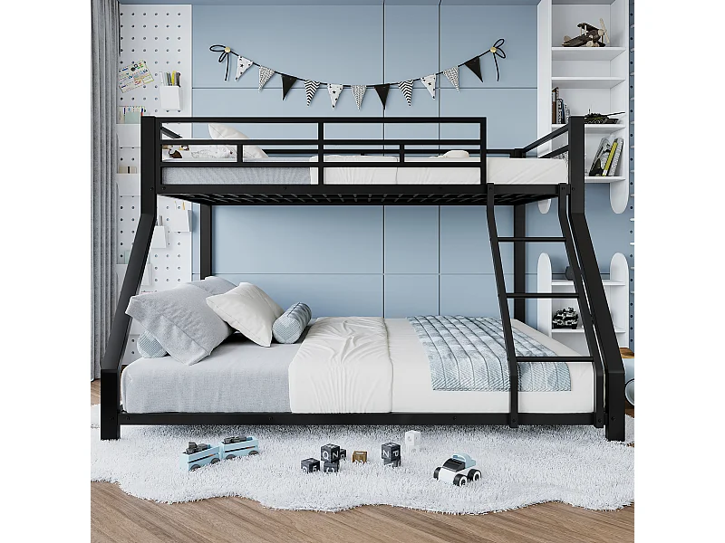 Stapelbed 90/140x200 cm, kinderbed met uitvalbeveiliging en ladder, metaal - zwart (zonder matras)