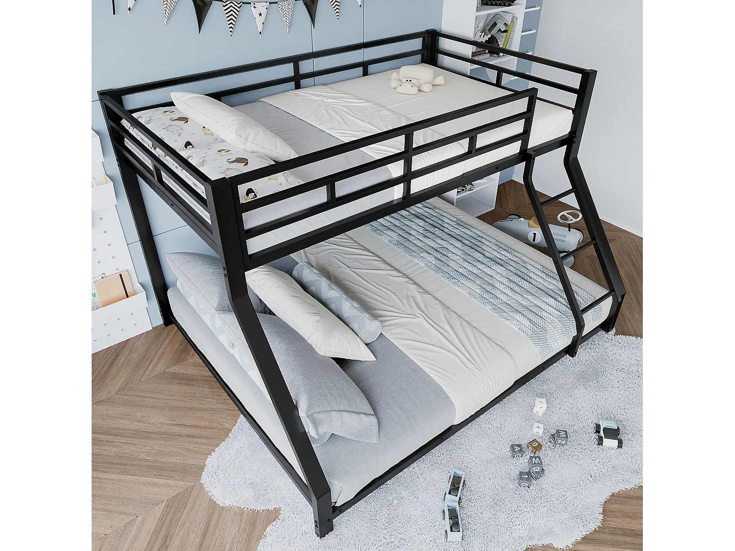 Stapelbed 90/140x200 cm, kinderbed met uitvalbeveiliging en ladder, metaal - zwart (zonder matras)