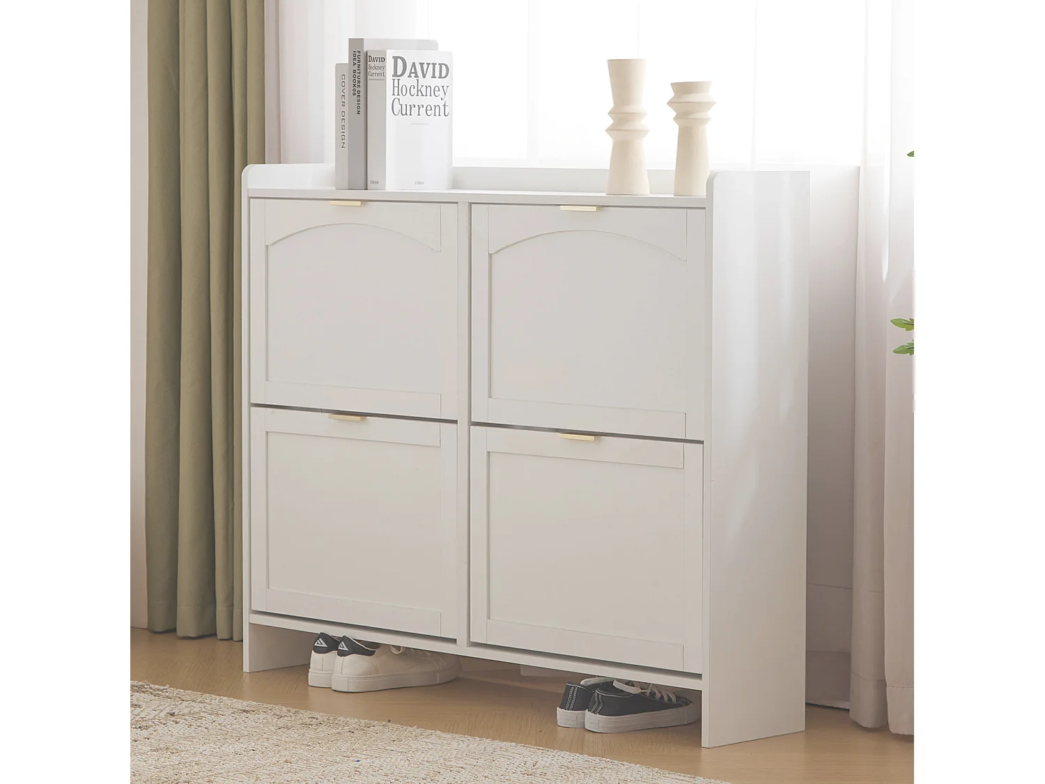 Scarpiera bianca con 4 ante e ripiani aperti - per ingressi e corridoi