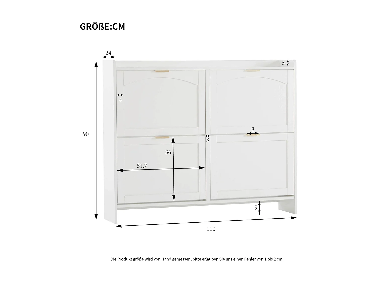 Meuble à chaussures blanc avec 4 portes et étagères ouvertes - pour entrées et couloirs