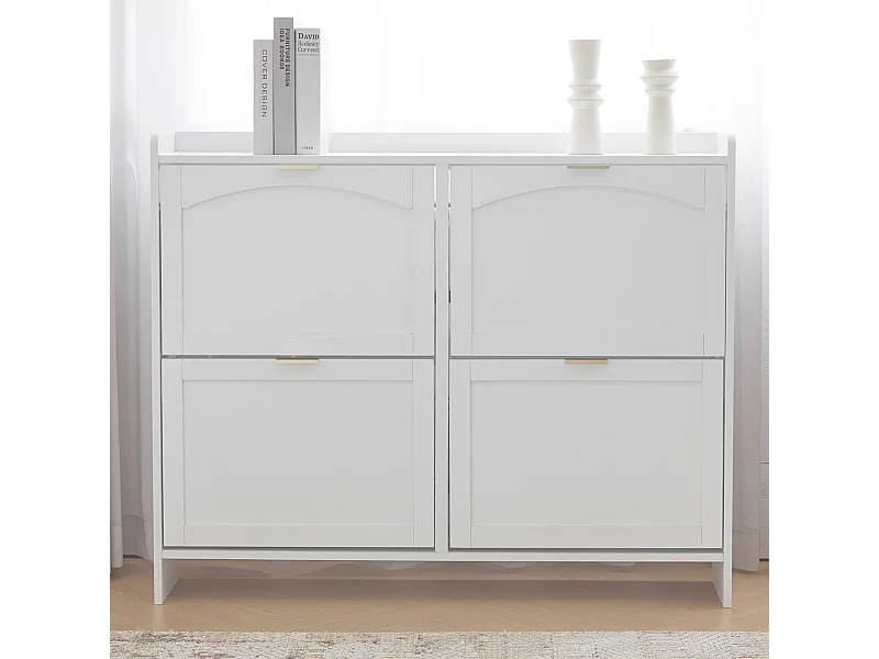 Meuble à chaussures blanc avec 4 portes et étagères ouvertes - pour entrées et couloirs