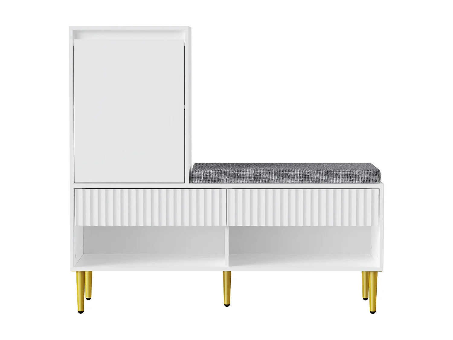 Meuble à chaussures d'entrée, meuble à chaussures blanc avec tabouret, 2 tiroirs et 2 étagères ouvertes