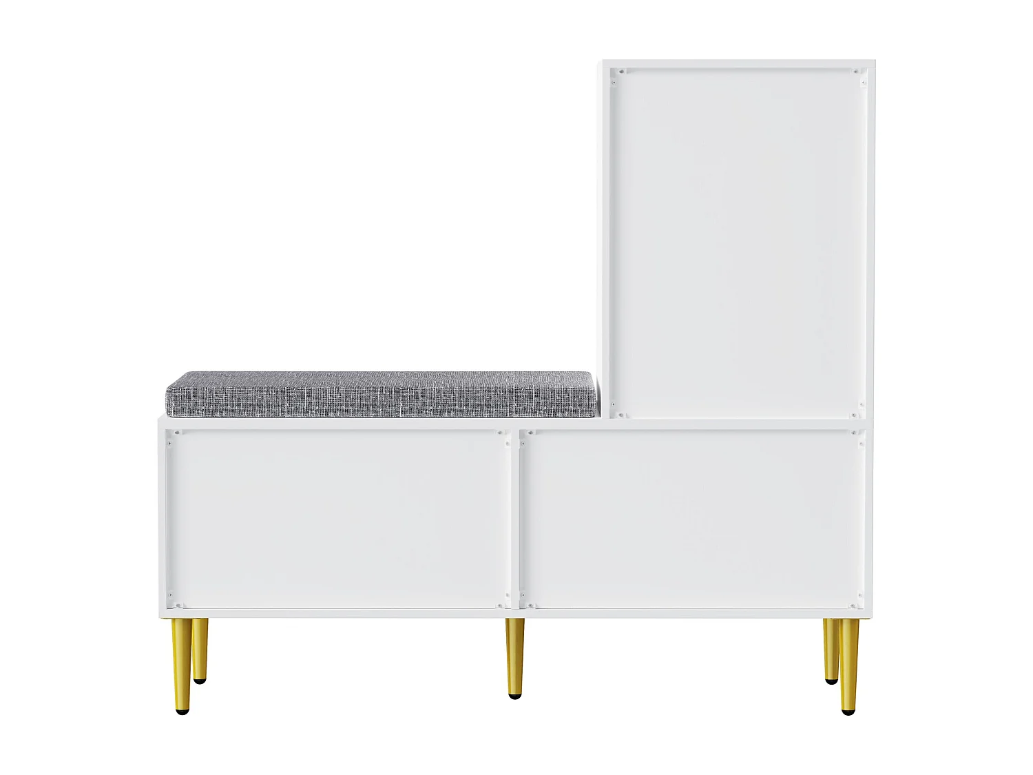 Schuhschrank für den Eingangsbereich, Weißer Schuhschrank mit Hocker, 2 Schubladen und 2 offenen Regalen