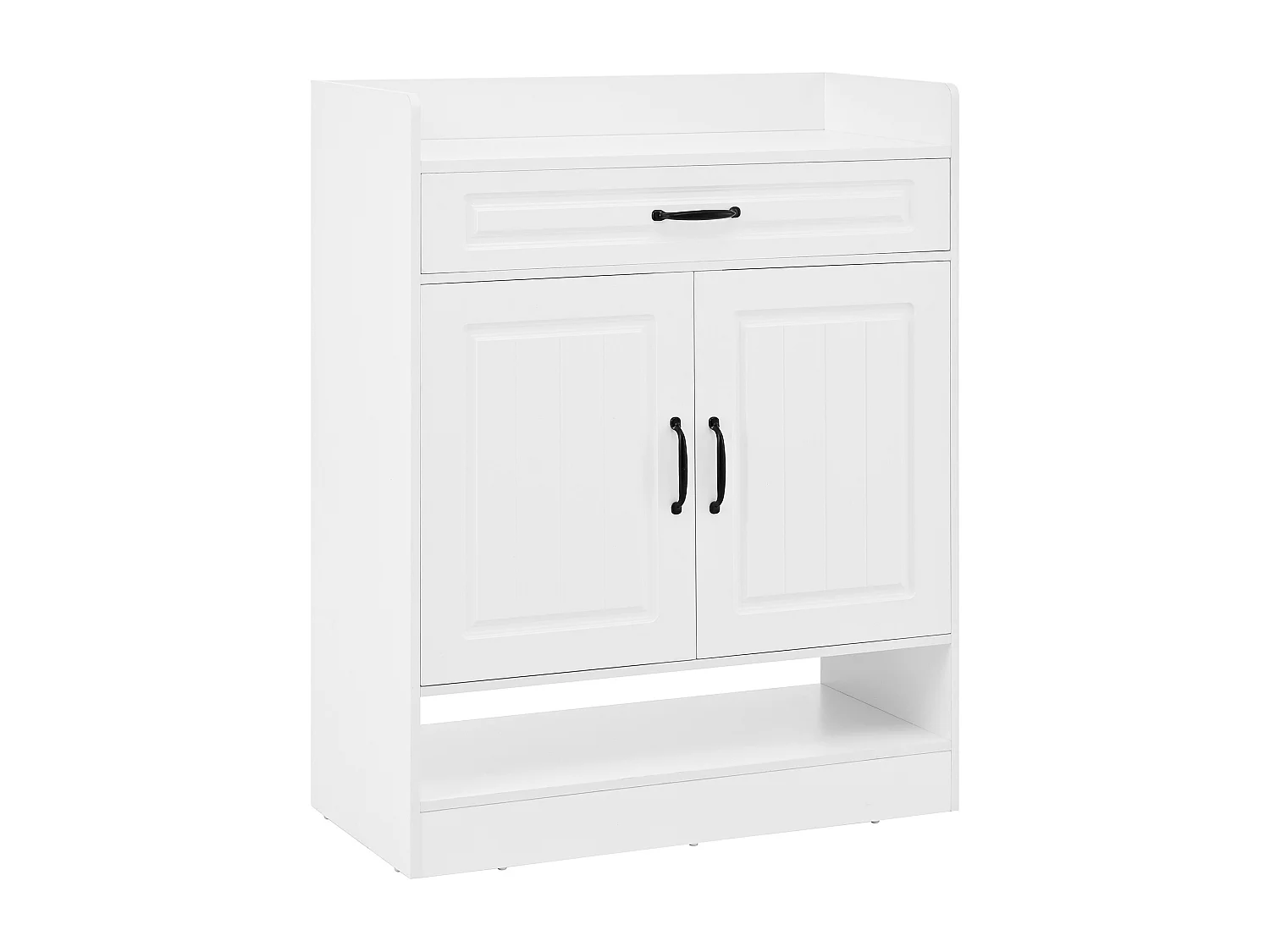 Meuble à chaussures blanc, meuble à chaussures d'entrée avec 1 tiroir et 2 portes, poignées noires