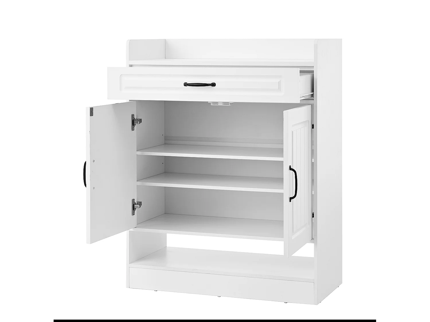 Meuble à chaussures blanc, meuble à chaussures d'entrée avec 1 tiroir et 2 portes, poignées noires