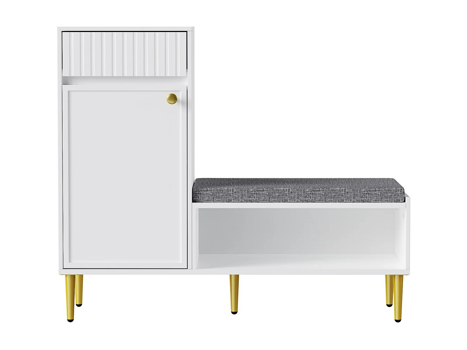 Meuble à chaussures d'entrée, meuble à chaussures blanc avec tabouret, 1 tiroir et 1 étagère ouverte