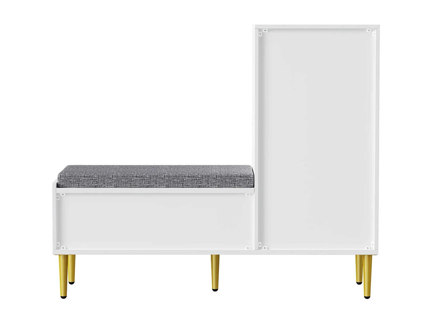 Schuhschrank für den Eingangsbereich, Weißer Schuhschrank mit Hocker, 1 Schublade und 1 offenen Regal