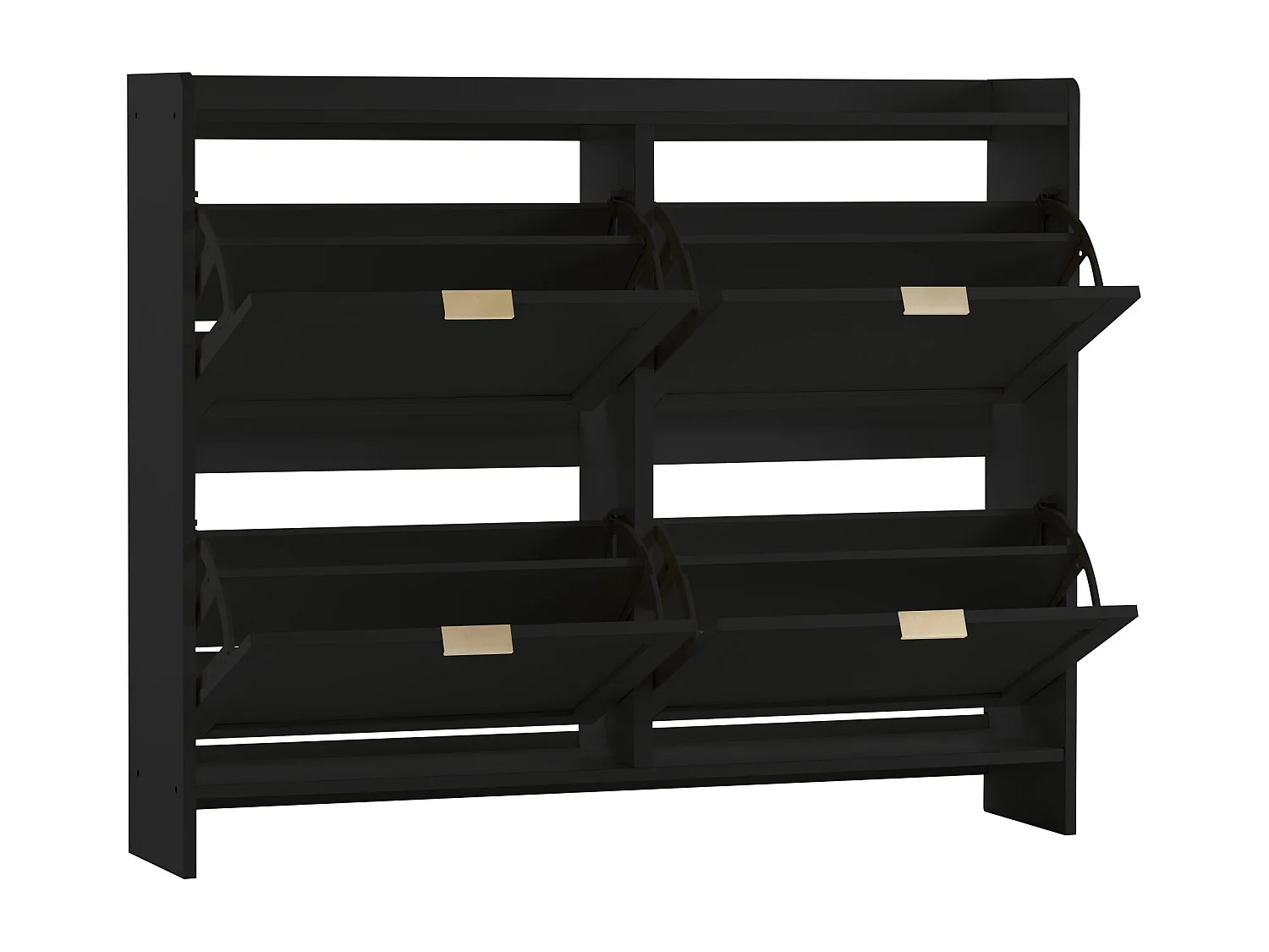 Meuble à chaussures noir avec 4 portes et étagères ouvertes - pour entrées et couloirs