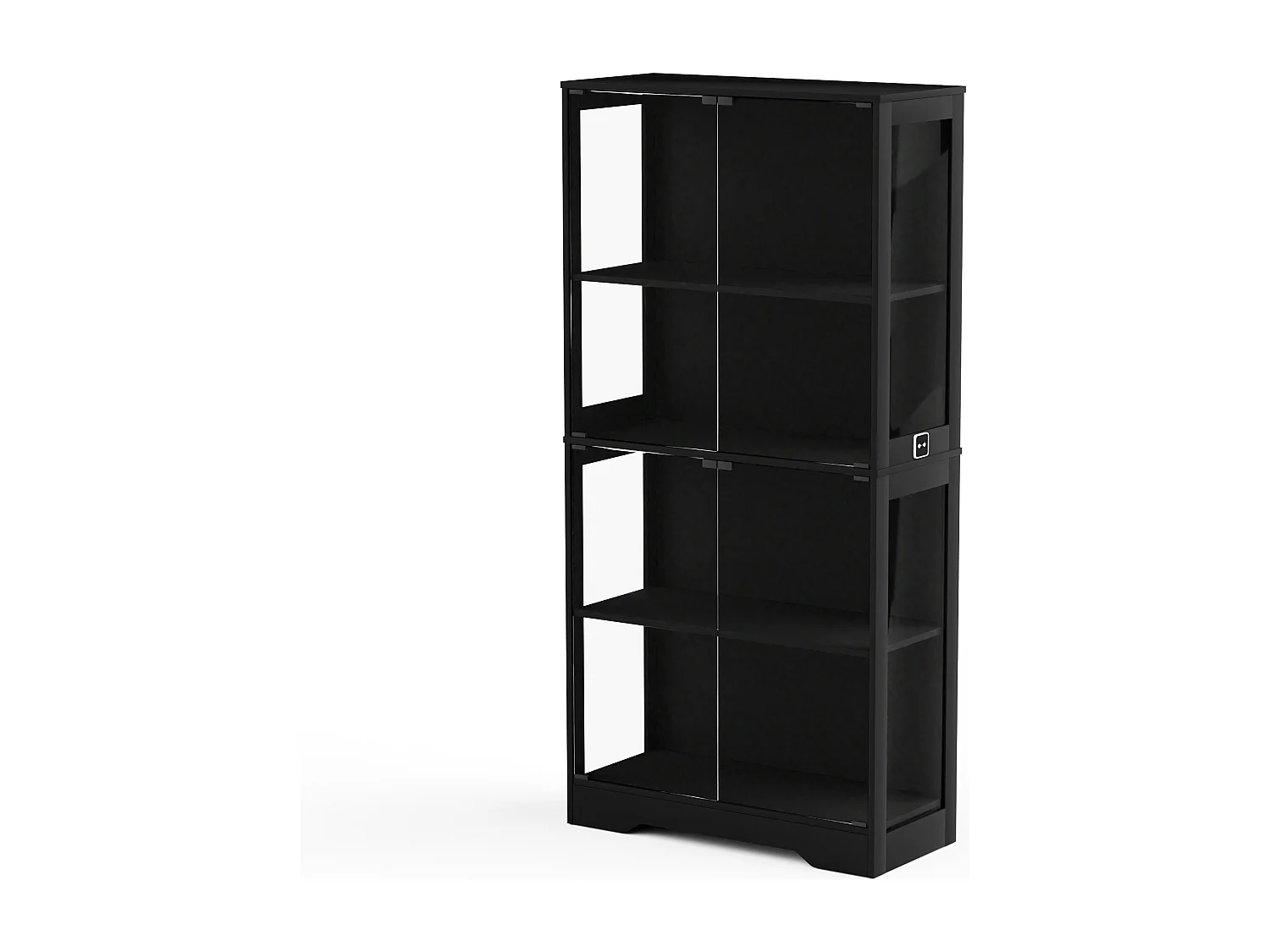 Zwarte vitrinekast met slimme ledverlichting en 4 glazen deuren - voor woonkamers en kantoren