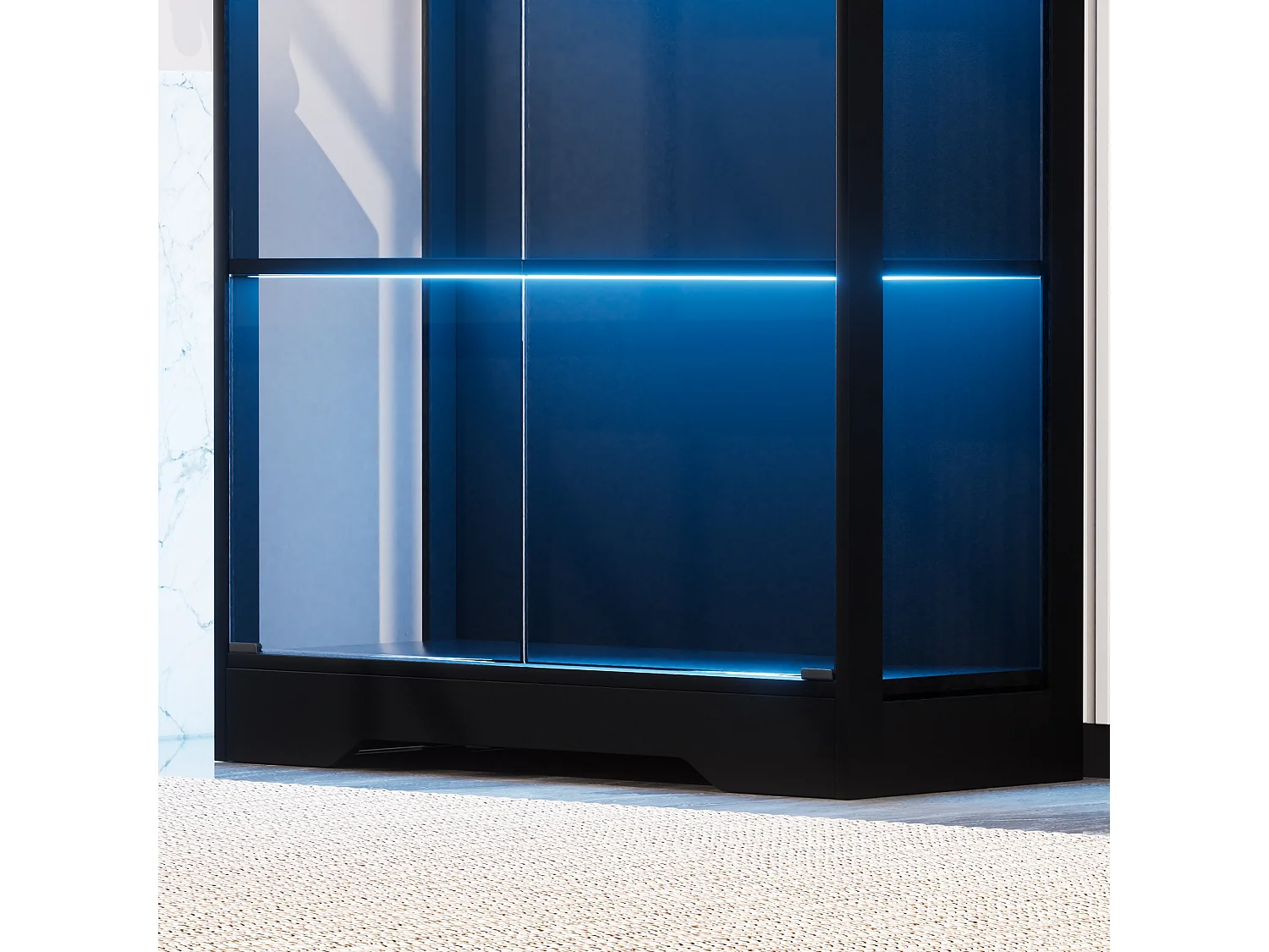 Zwarte vitrinekast met slimme ledverlichting en 4 glazen deuren - voor woonkamers en kantoren