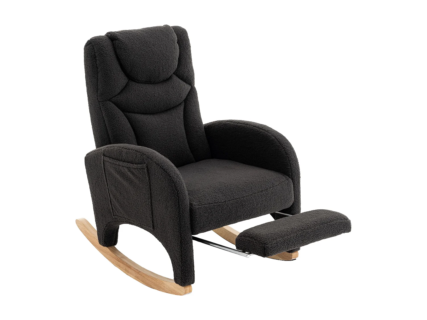 Fauteuil à bascule gris foncé avec accoudoirs, dossier et repose-pieds rétractable - polaire Teddy - pour salon et bureaux