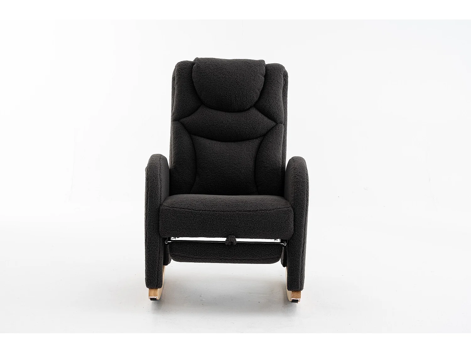 Fauteuil à bascule gris foncé avec accoudoirs, dossier et repose-pieds rétractable - polaire Teddy - pour salon et bureaux