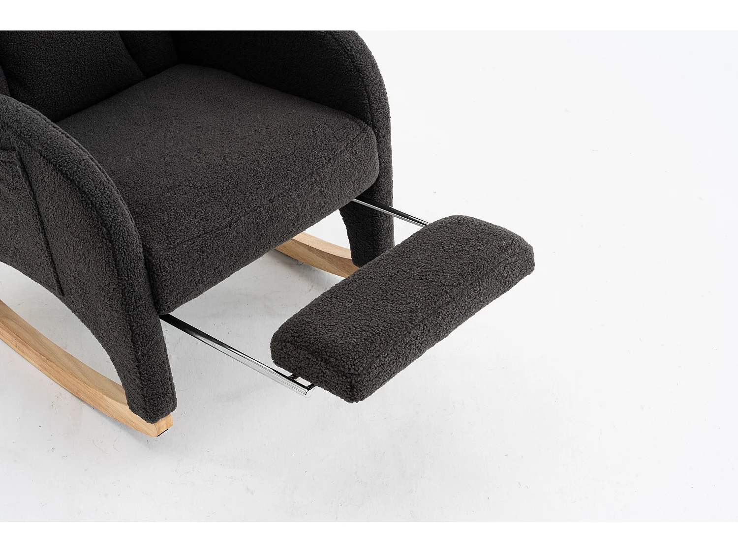 Fauteuil à bascule gris foncé avec accoudoirs, dossier et repose-pieds rétractable - polaire Teddy - pour salon et bureaux