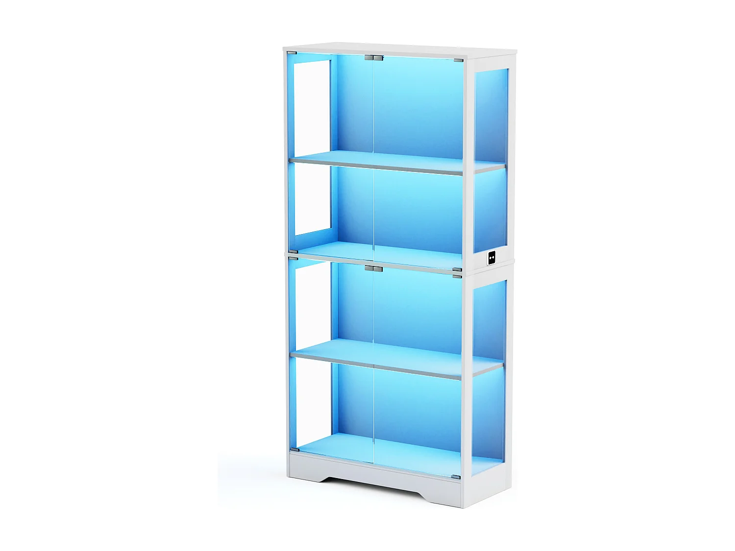 Weiße Vitrine mit intelligenter LED-Beleuchtung und 4 Glastüren – für Wohnzimmer und Büros