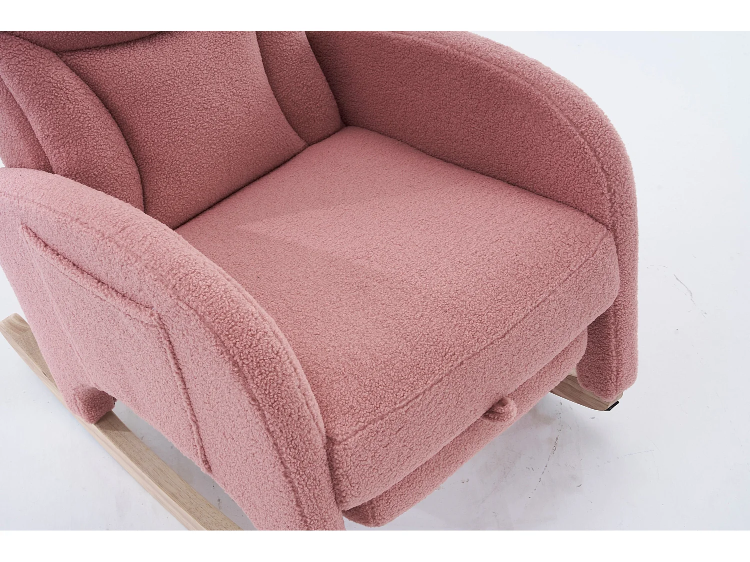 Sillón mecedor rosa con reposabrazos, respaldo y reposapiés retráctil - tela afelpada - para salas de estar y estudios