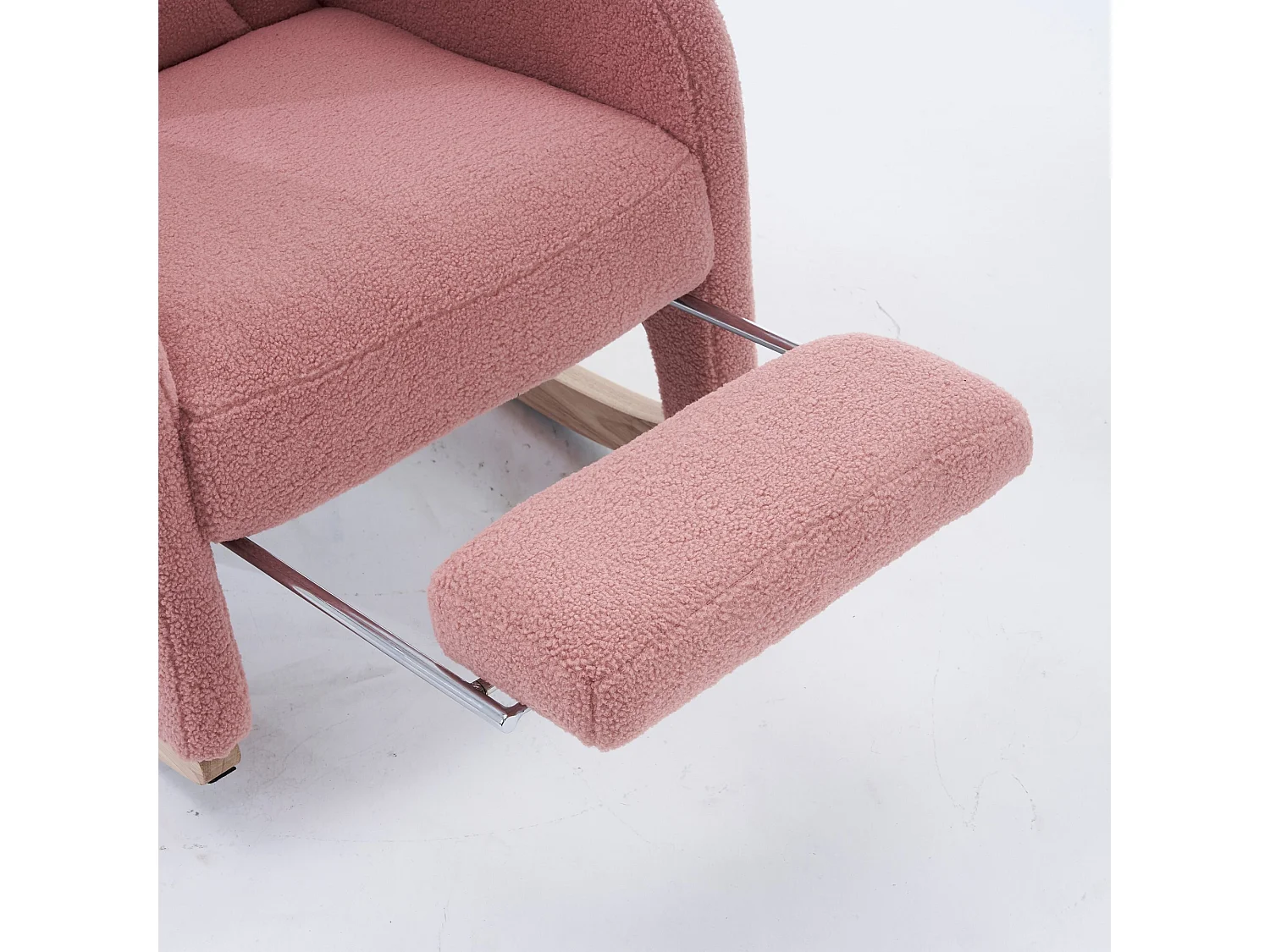 Sillón mecedor rosa con reposabrazos, respaldo y reposapiés retráctil - tela afelpada - para salas de estar y estudios