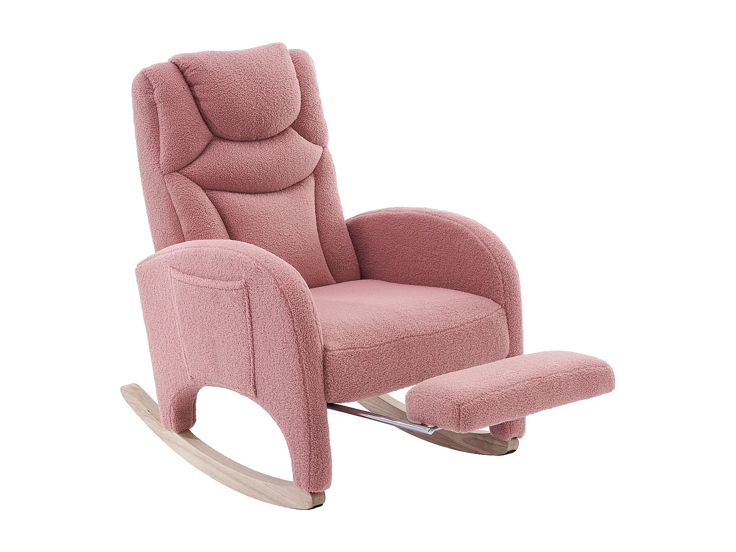 Fauteuil à bascule rose avec accoudoirs, dossier et repose-pieds rétractable - polaire Teddy - pour salon et bureaux