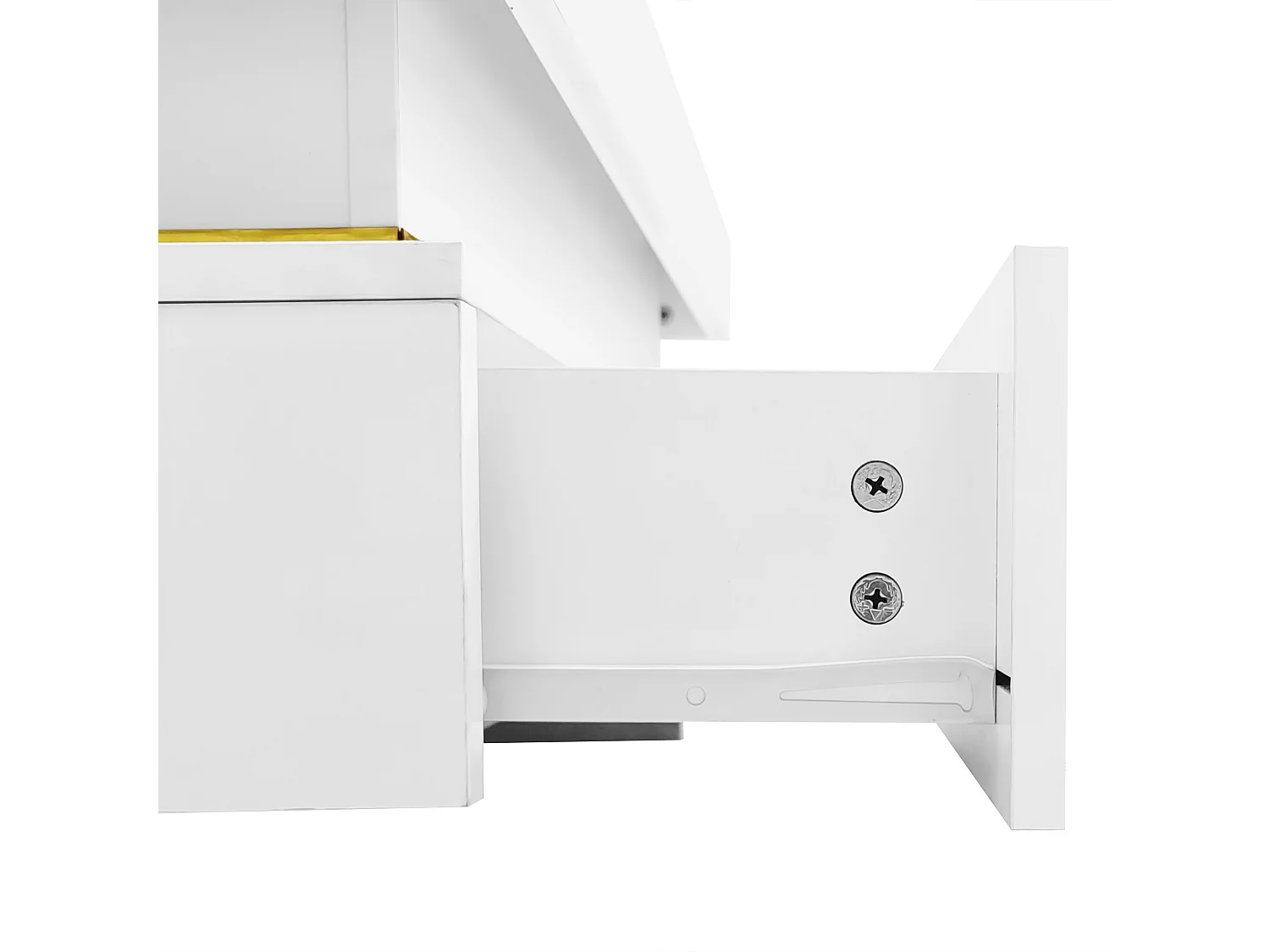 Table basse carrée, table basse blanche avec 2 tiroirs de rangement, détails dorés - pour salon et bureaux