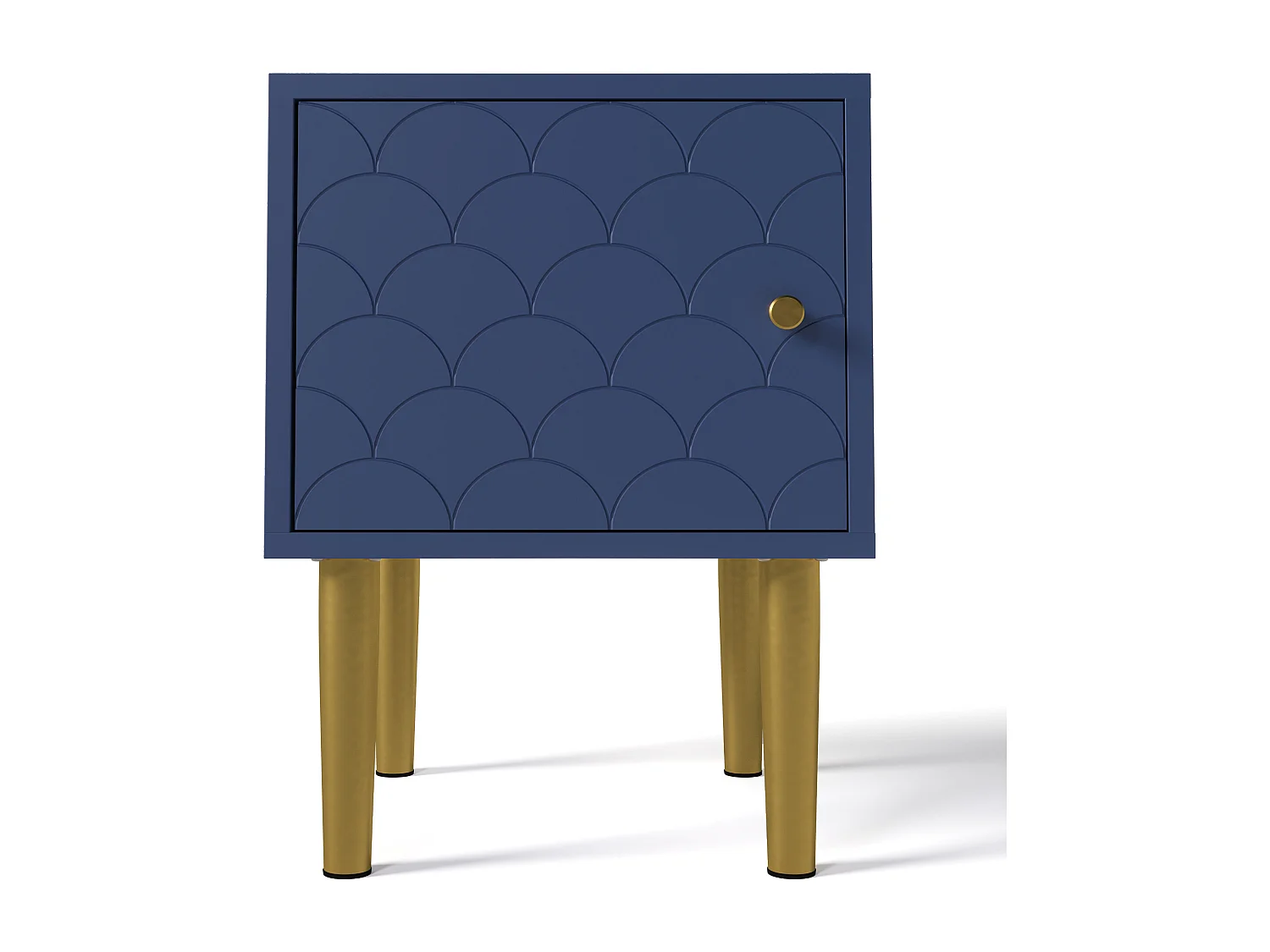Table de chevet 1 porte texturée, poignées et pieds dorés - Bleu marine - pour chambre et salon