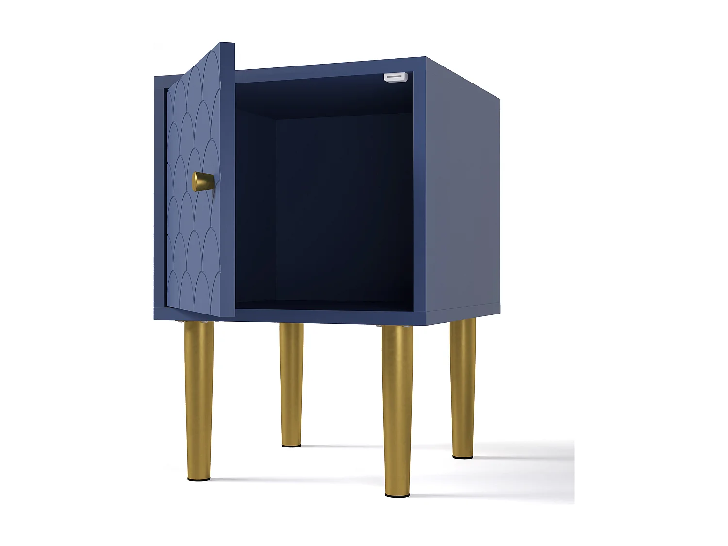 Table de chevet 1 porte texturée, poignées et pieds dorés - Bleu marine - pour chambre et salon