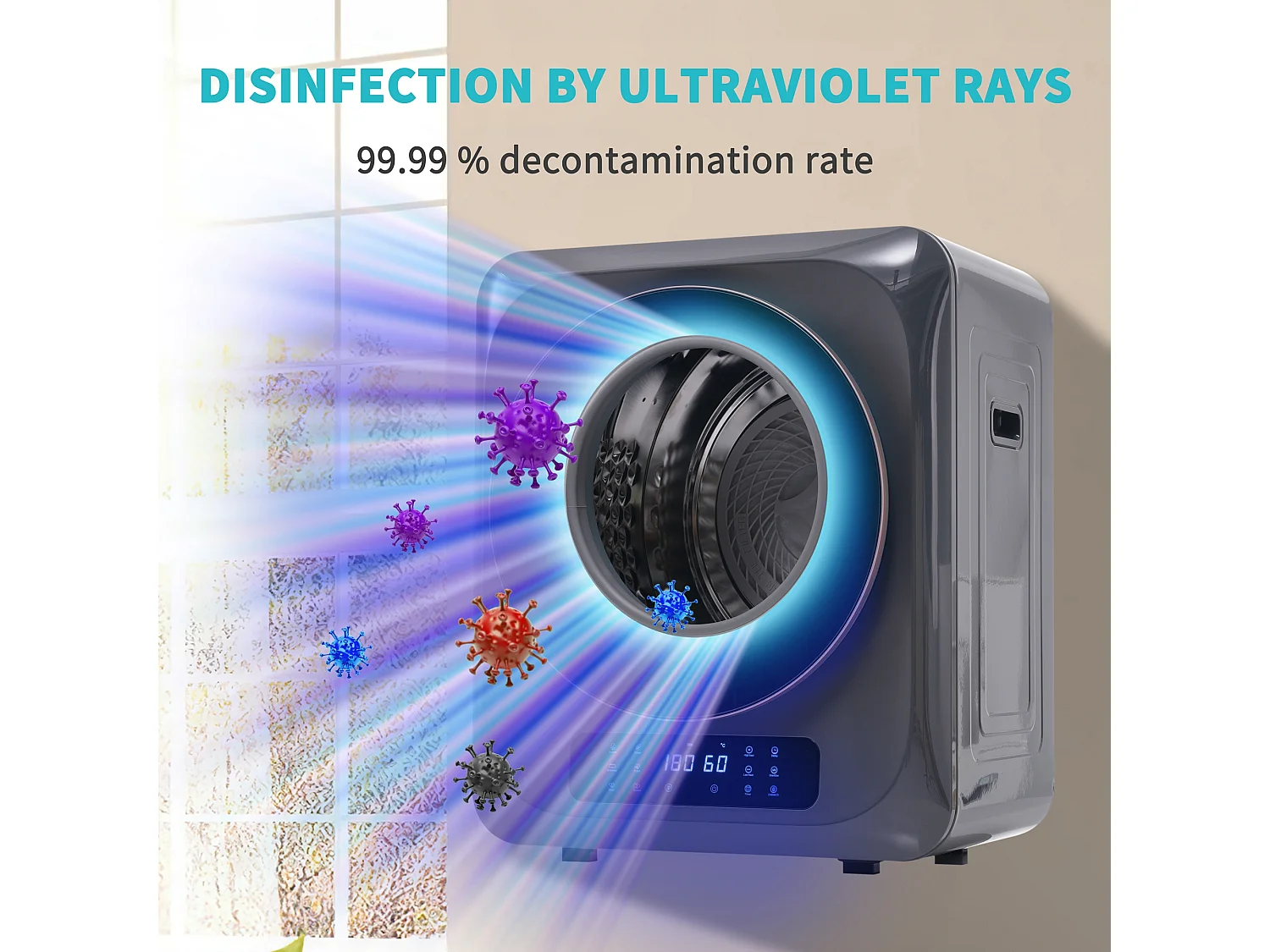 Séchoir à air évacué Séchoir mural avec 6 fonctions, 850 W, classe d'efficacité énergétique G - Gris