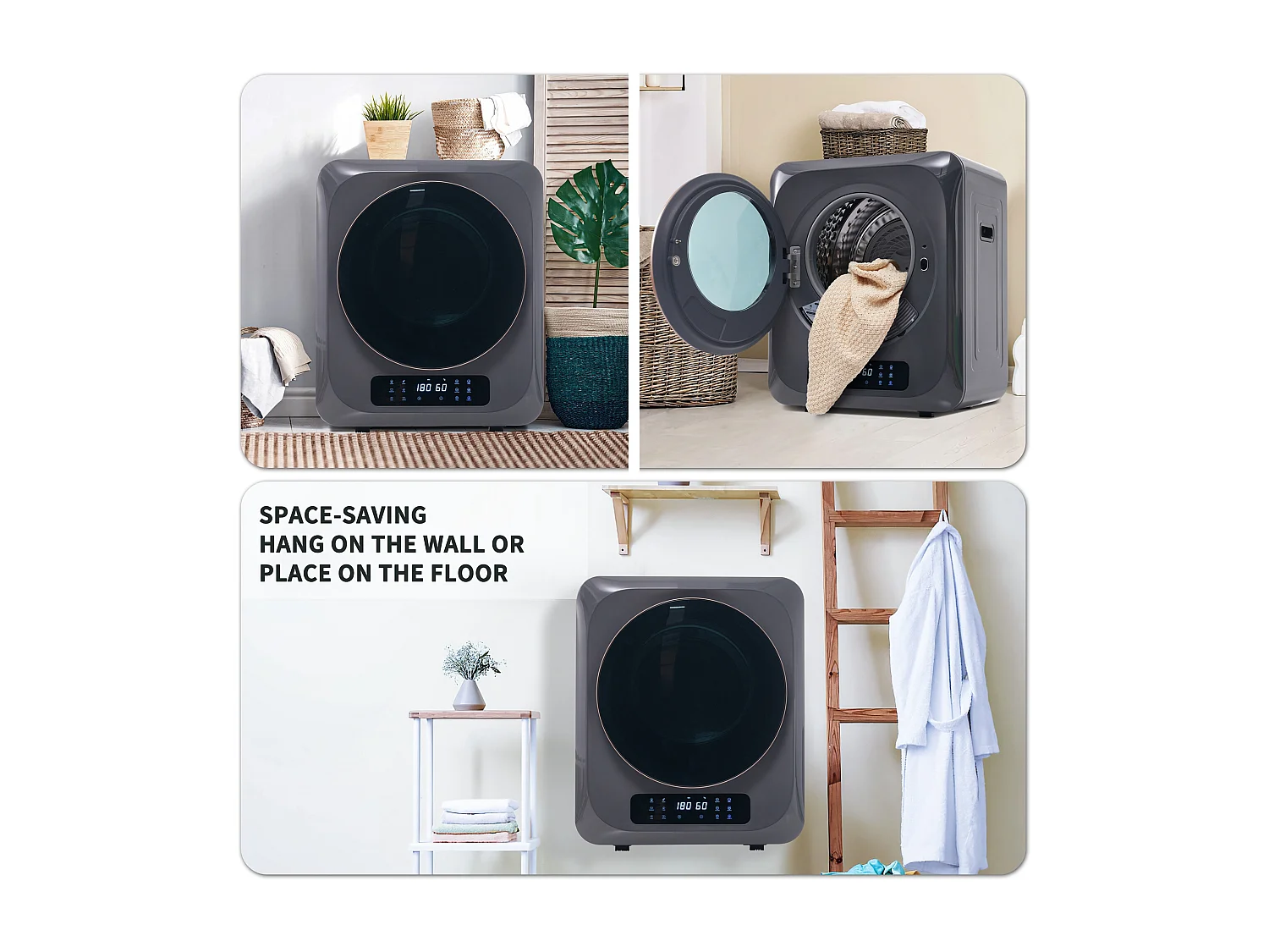 Séchoir à air évacué Séchoir mural avec 6 fonctions, 850 W, classe d'efficacité énergétique G - Gris