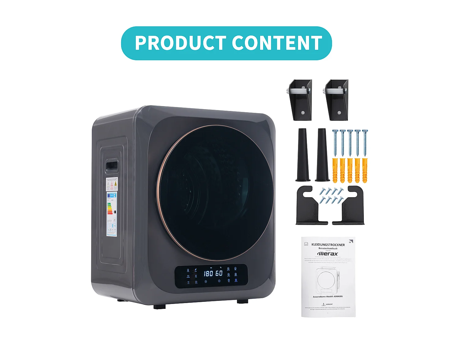 Séchoir à air évacué Séchoir mural avec 6 fonctions, 850 W, classe d'efficacité énergétique G - Gris