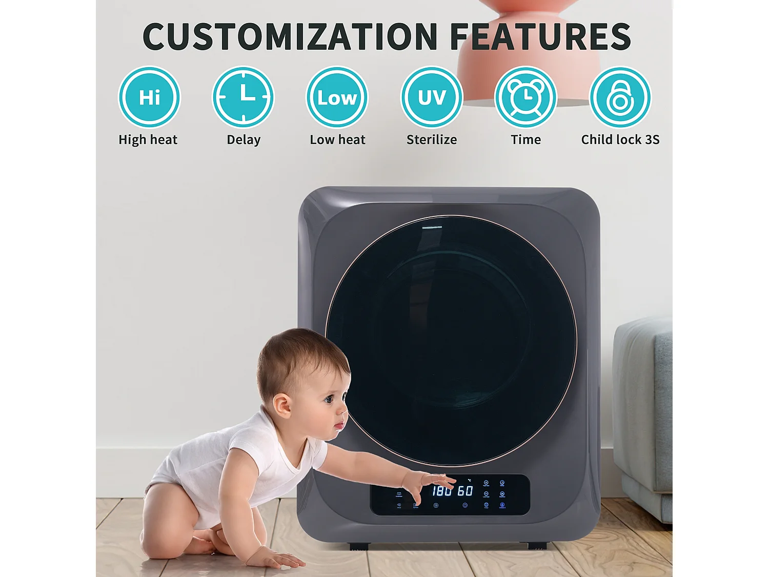 Séchoir à air évacué Séchoir mural avec 6 fonctions, 850 W, classe d'efficacité énergétique G - Gris