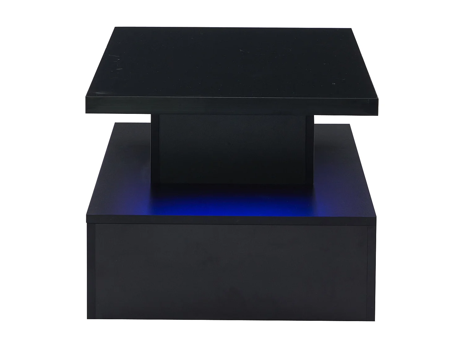Table basse noire, table basse brillante avec espace de rangement ouvert et 1 tiroir, éclairage LED