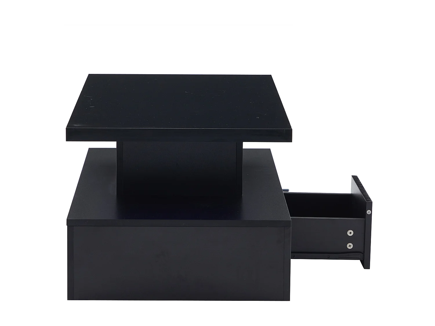 Table basse noire, table basse brillante avec espace de rangement ouvert et 1 tiroir, éclairage LED