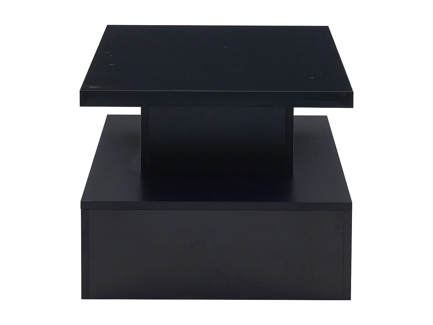 Table basse noire, table basse brillante avec espace de rangement ouvert et 1 tiroir, éclairage LED