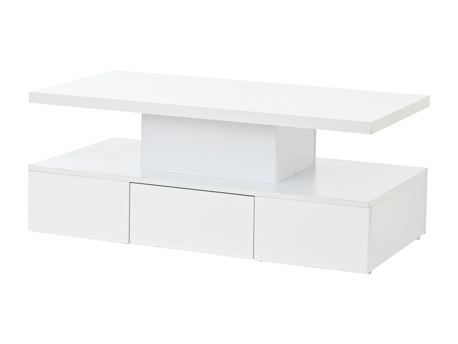 Weißer Couchtisch, Hochglanz-Couchtisch mit offenen Regalen und einer Schublade, LED-Beleuchtung