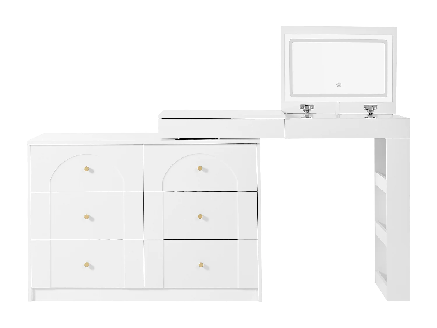 Witte kaptafel met LED-make-upspiegel, 7 lades en open zijplanken - voor de slaapkamer