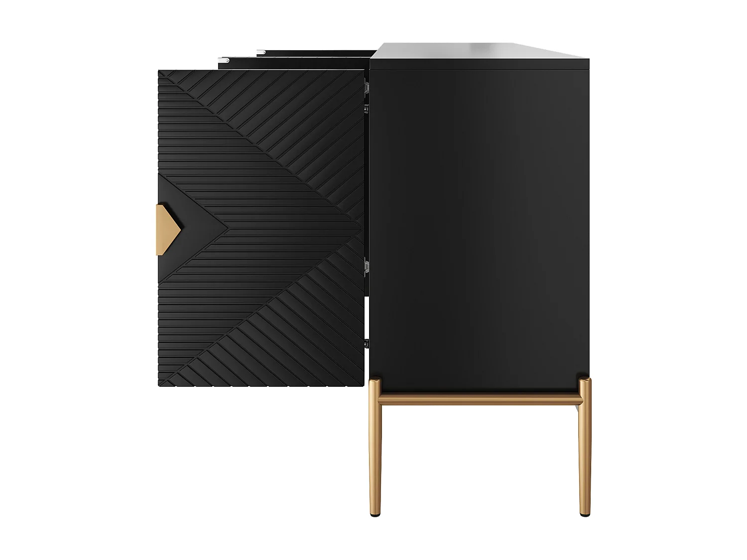 Schwarzes Sideboard, modernes Sideboard mit 4 strukturierten Türen und goldenen Beinen – für Wohn- und Esszimmer
