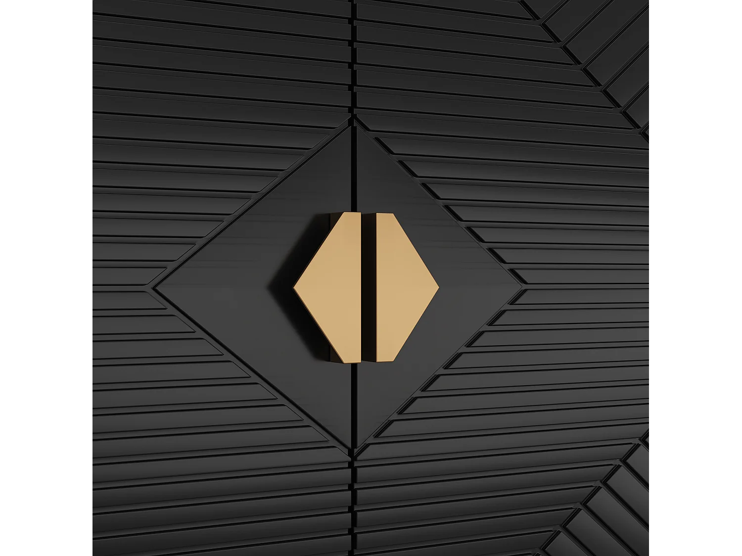 Schwarzes Sideboard, modernes Sideboard mit 4 strukturierten Türen und goldenen Beinen – für Wohn- und Esszimmer