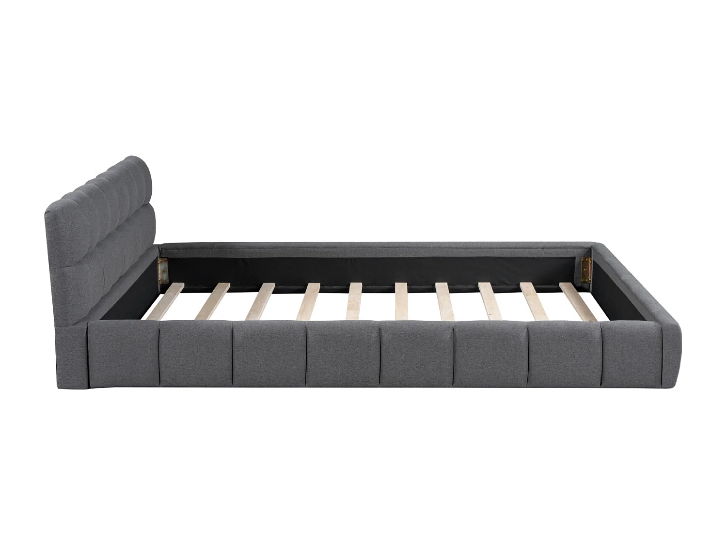 Lit adulte 140x190 cm avec sommier à lattes, lit bas en tissu capitonné, lit capitonné, cadre de lit double, tissu lin, 140x190 cm, gris