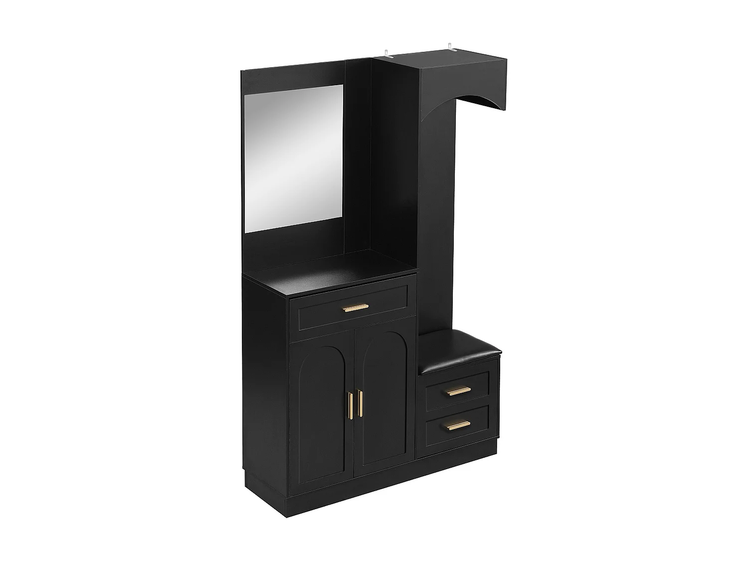 Perchero negro con espejo, 1 cajón y 3 puertas – para entradas y pasillos