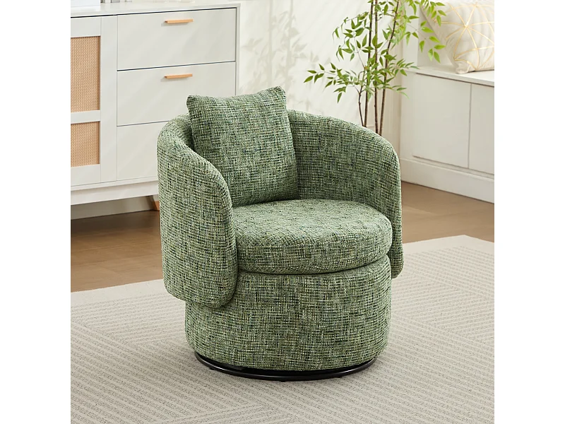 Fauteuil avec dossier rembourré et fonction pivotante - Chenille verte - pour salon et bureau