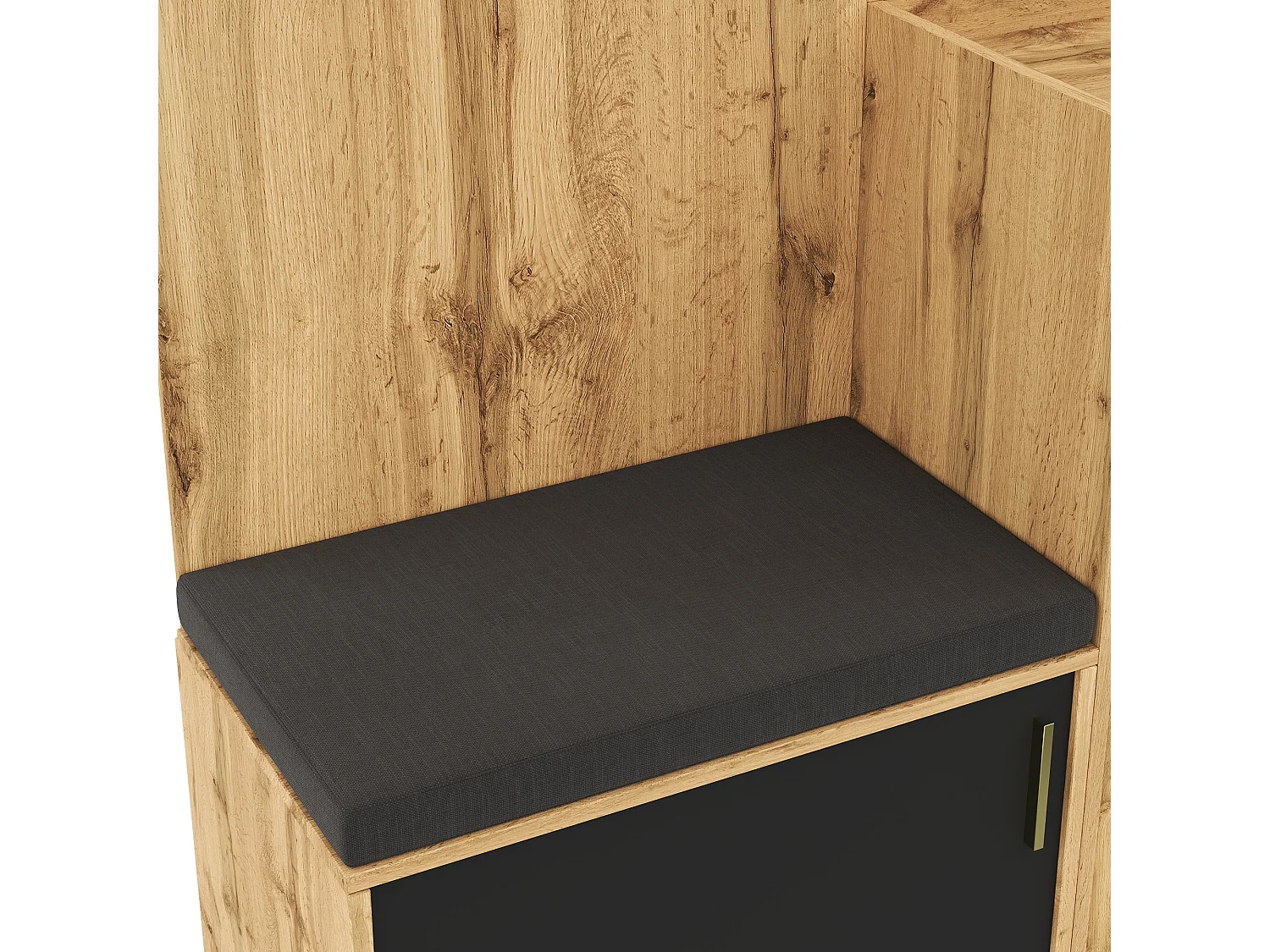 Porte-manteau d'entrée avec miroir et crochets - banc à chaussures et armoire de rangement - naturel