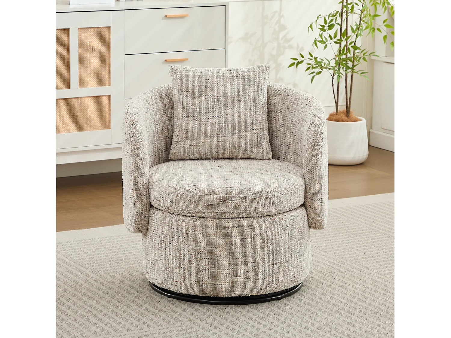 Sessel mit gepolsterter Rückenlehne und Drehfunktion – Elfenbeinfarbenes Chenille – für Wohnzimmer und Büro