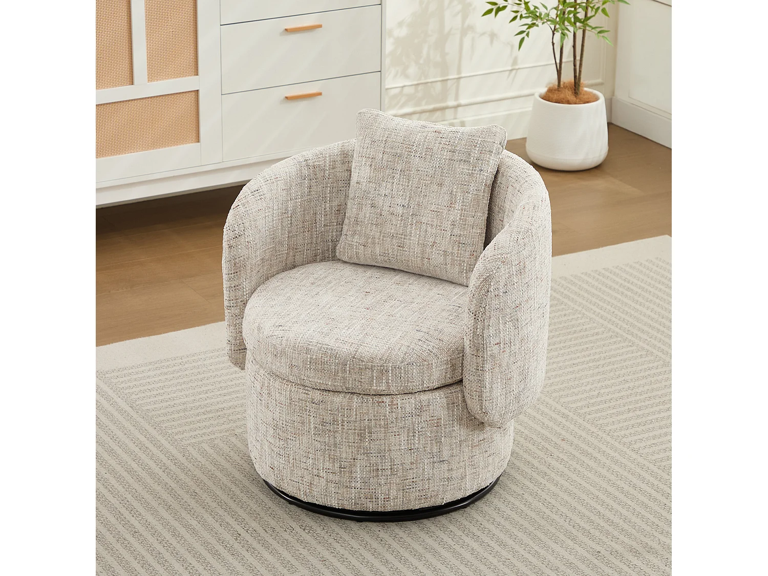 Sessel mit gepolsterter Rückenlehne und Drehfunktion – Elfenbeinfarbenes Chenille – für Wohnzimmer und Büro