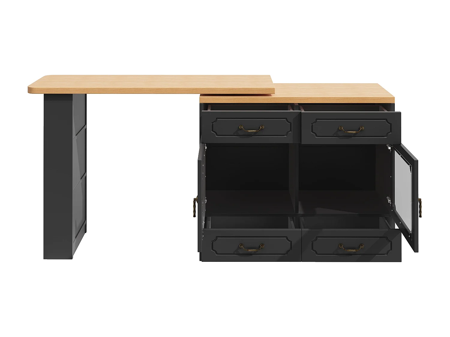 Aparador LED, aparador negro con tapa giratoria, 2 puertas y 4 cajones de almacenamiento - MDF