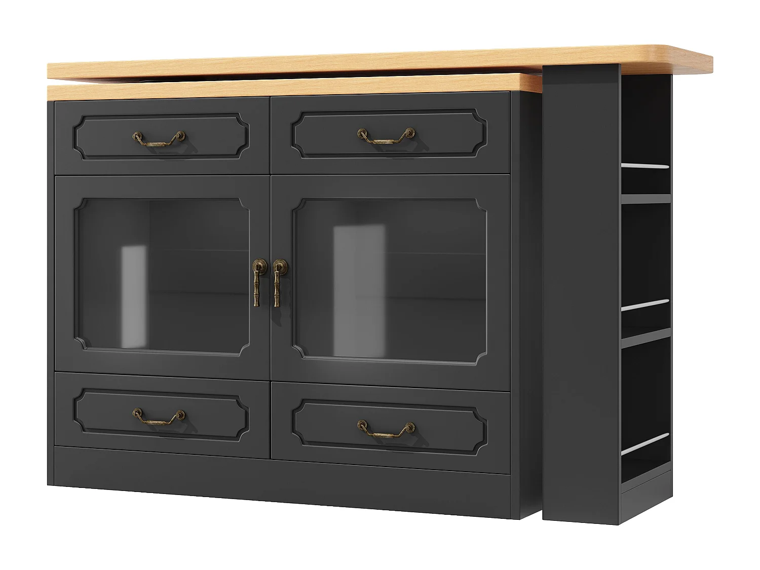 Aparador LED, aparador negro con tapa giratoria, 2 puertas y 4 cajones de almacenamiento - MDF