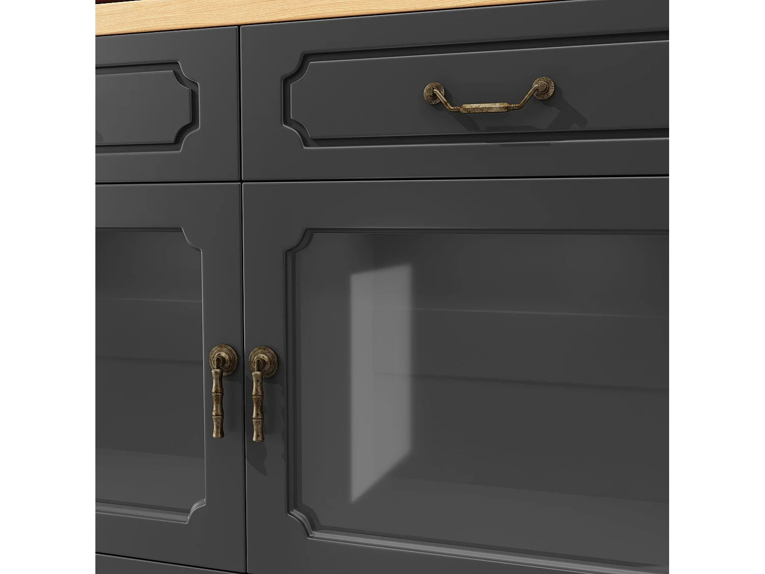 Aparador LED, aparador negro con tapa giratoria, 2 puertas y 4 cajones de almacenamiento - MDF