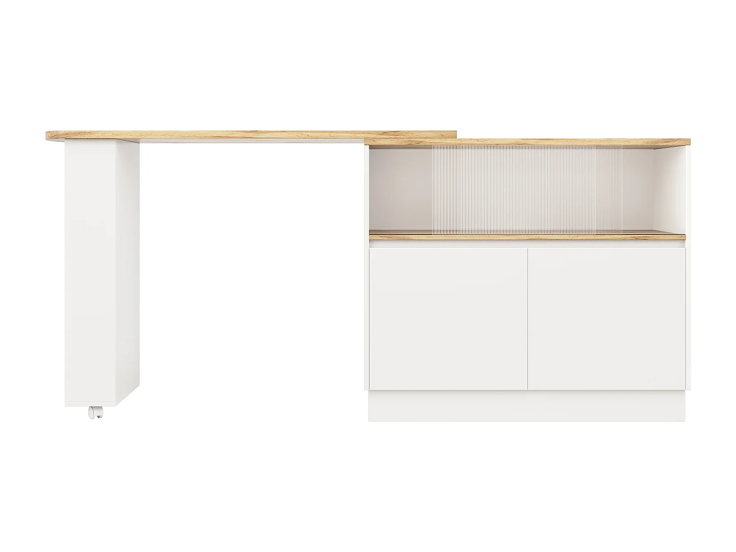 Credenza bianca, credenza da cucina con 2 ante in vetro e 2 ante in MDF, piano girevole